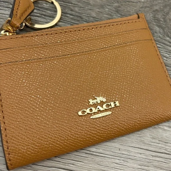 COACH card case wallet - COACH ID case mini brown tan - COACH tan wallet gold - Picture 2 of 4